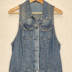 Free People Denim Maxi Dress Vintage Button Down Sleeveless Sz 12